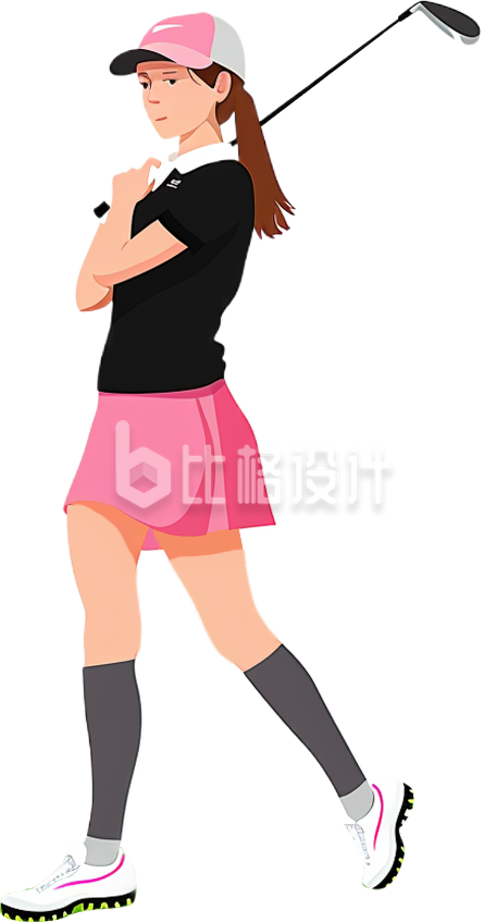 手绘女生打高尔夫