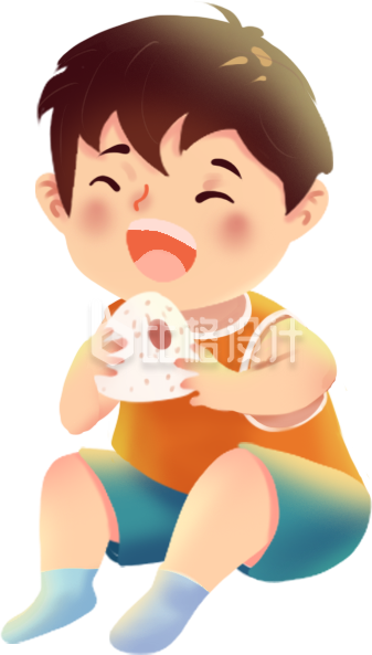 黄色手绘风男孩粽子插画