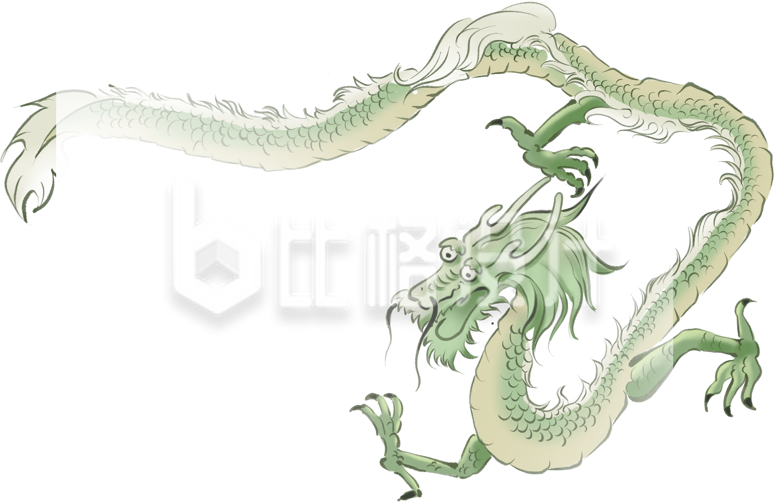 绿色手绘风中国风龙年插画