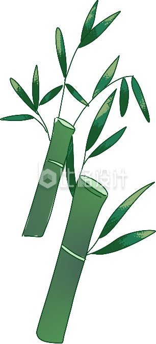 绿色手绘风竹叶竹子插画
