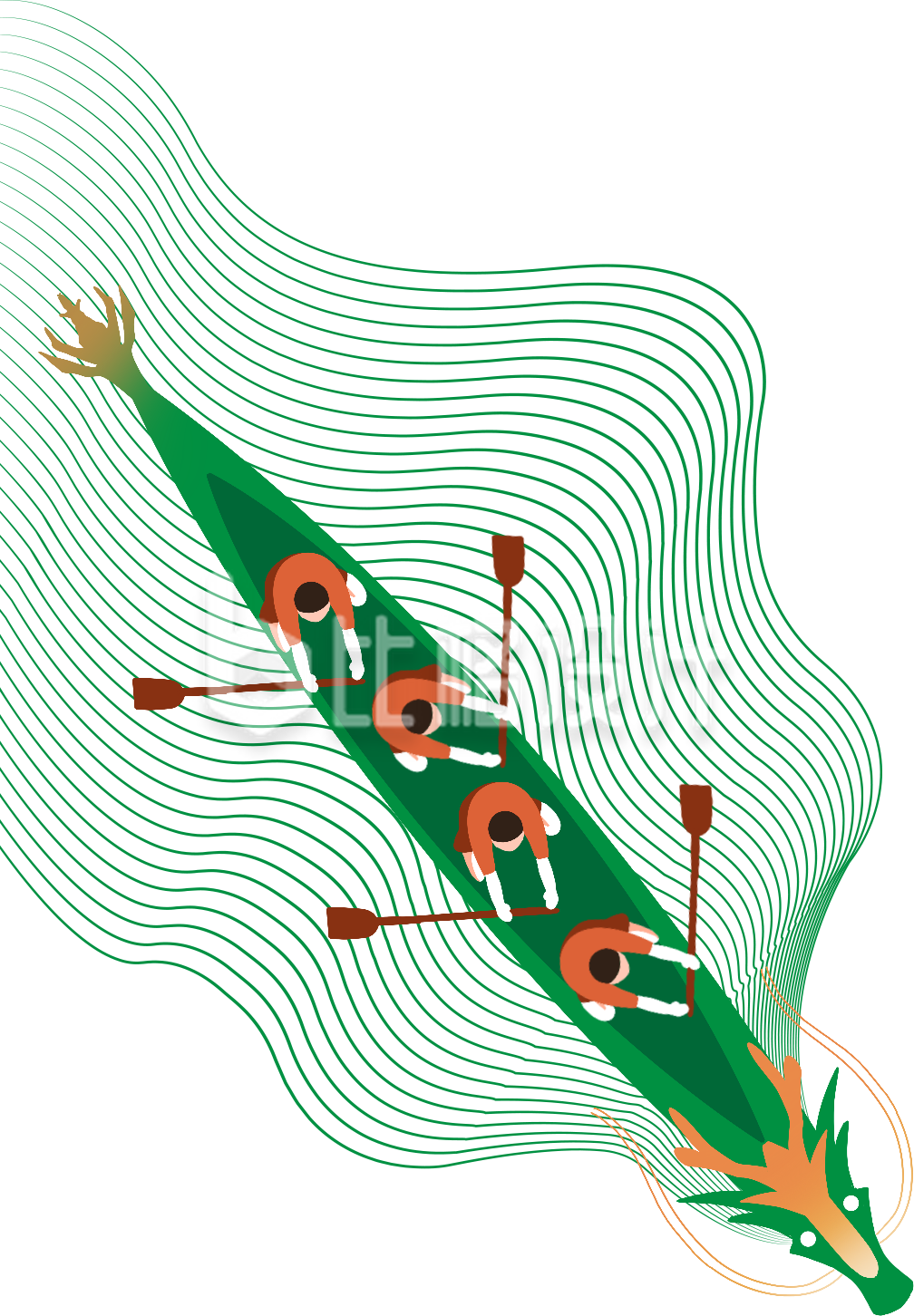 绿色手绘风端午节龙舟比赛插画