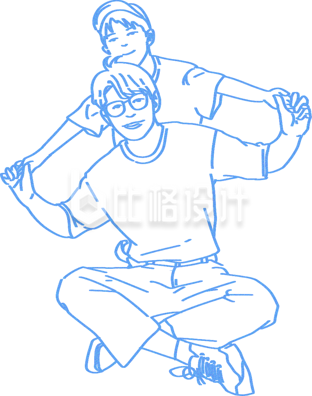 蓝色父亲节父子手绘线稿