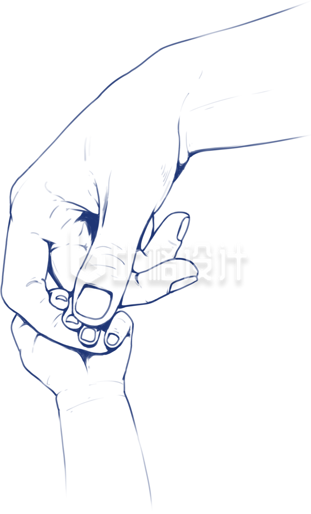 蓝色手势手拉手手绘线稿