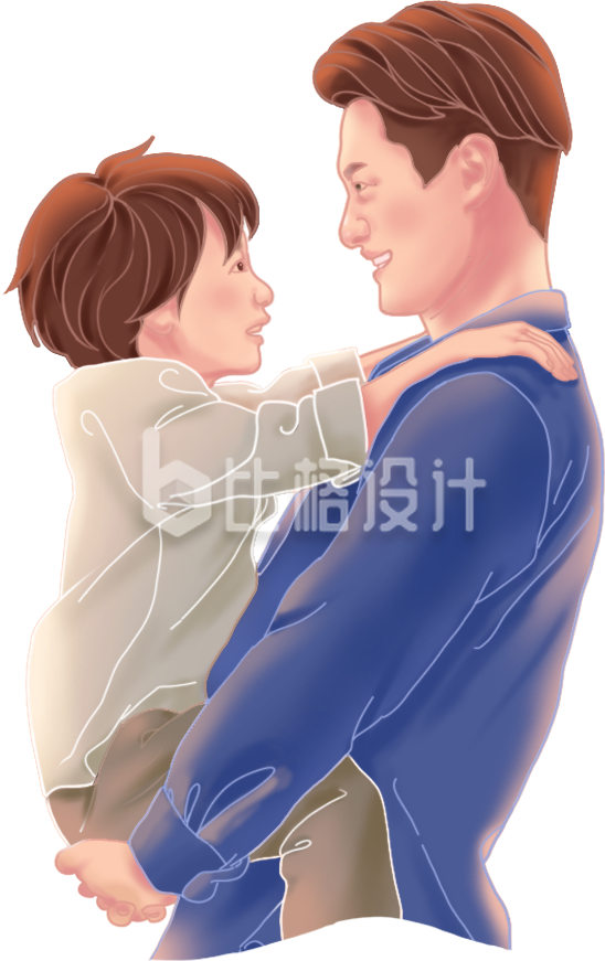 蓝色手绘风父亲节插画