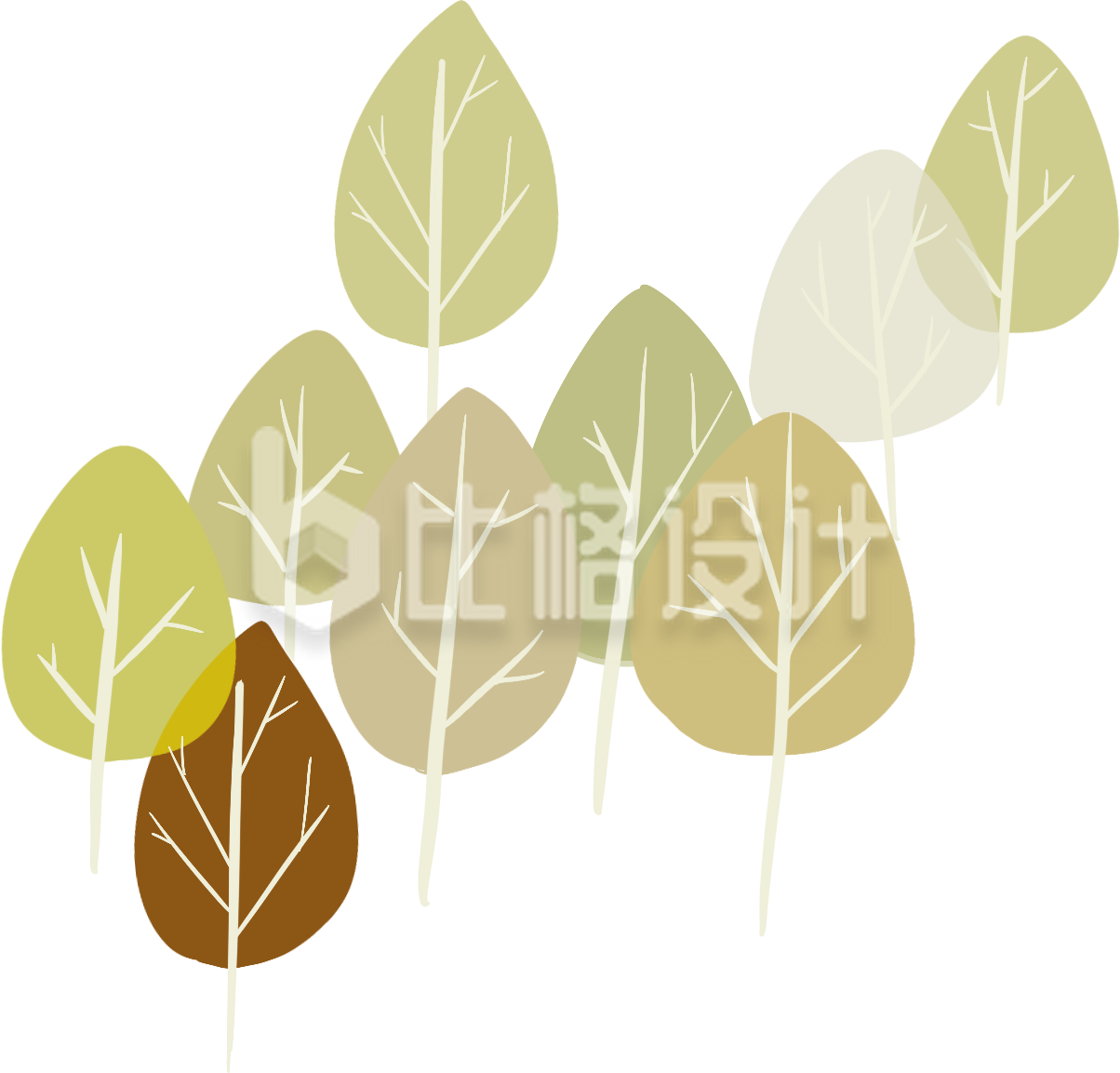 绿色手绘风树叶插画