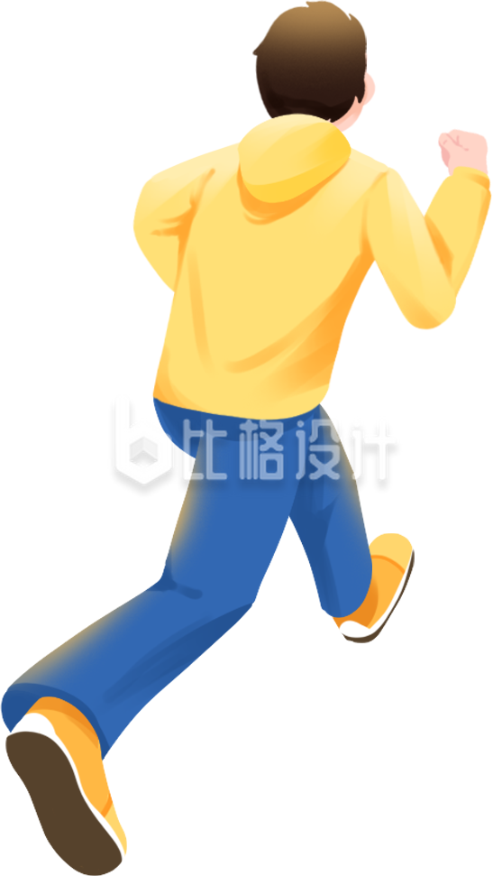 黄色手绘风男生奔跑插画