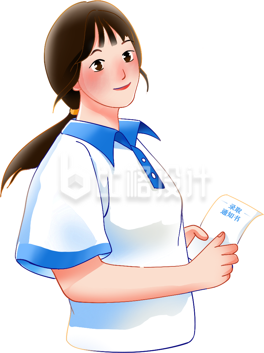 蓝色手绘风女生插画