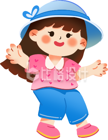 蓝色手绘风儿童节可爱女孩插画