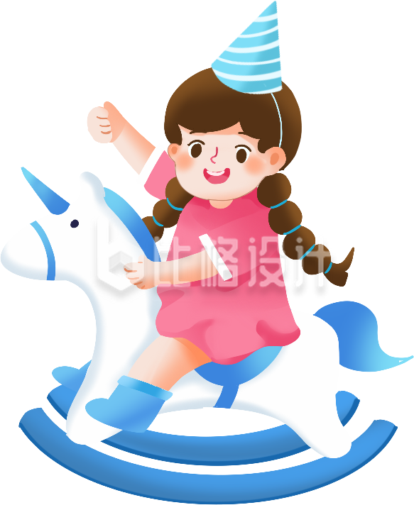 粉色手绘风儿童节女孩插画