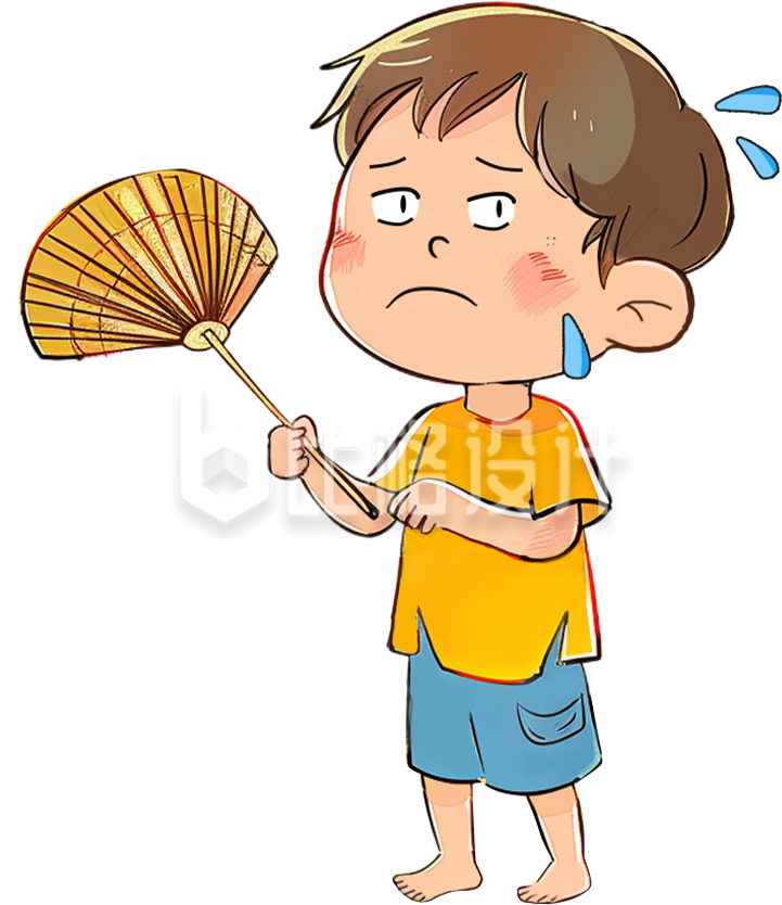 手绘小男孩拿扇子