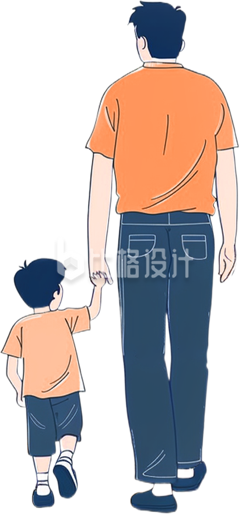 手绘父子牵手