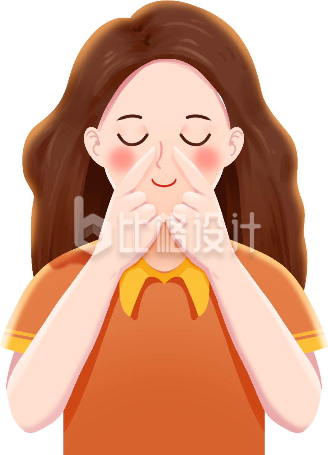 黄色手绘风女孩眼保健操爱眼日宣传插画