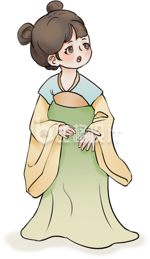 绿色古风女孩插画