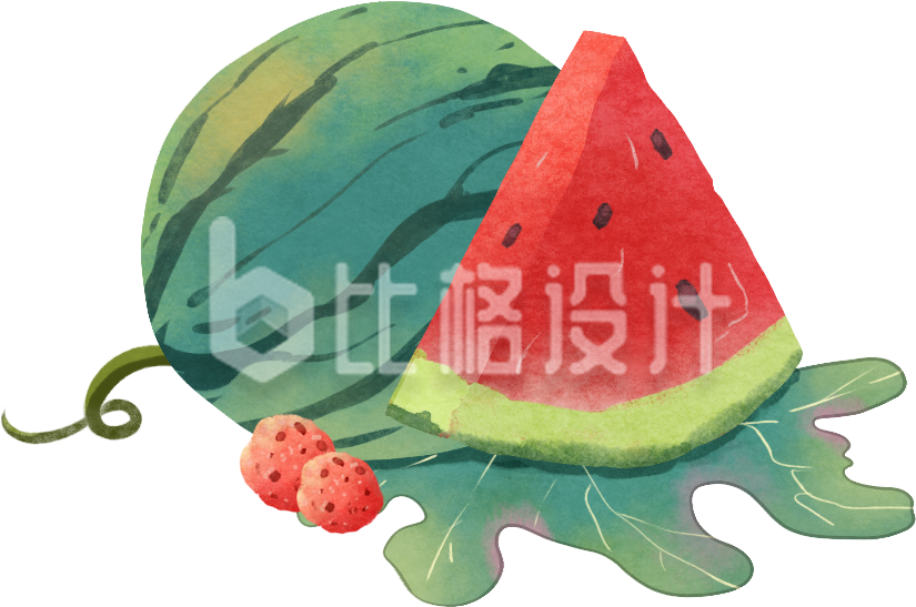 绿色手绘风夏季西瓜插画