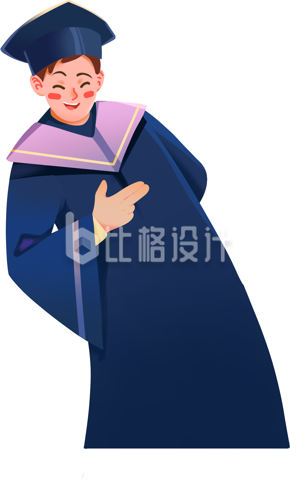 蓝色手绘风毕业季学士服插画