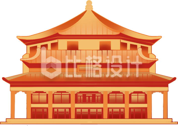 黄色传统建筑插画
