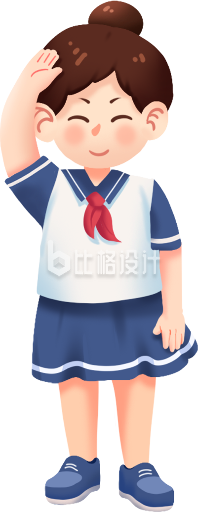 蓝色手绘风女孩女生插画
