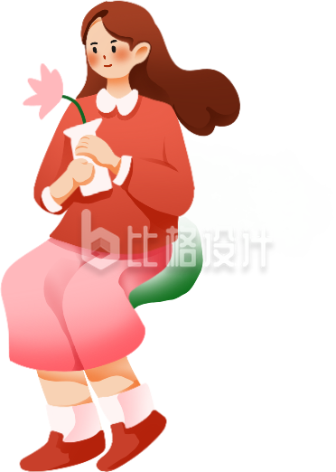 红色手绘风女孩插画