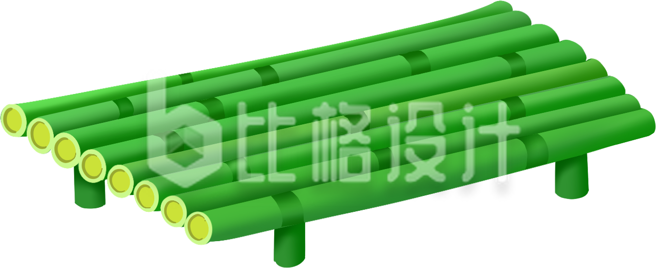 绿色手绘风竹筏插画