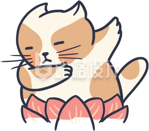 可爱猫咪荷花趣味插画