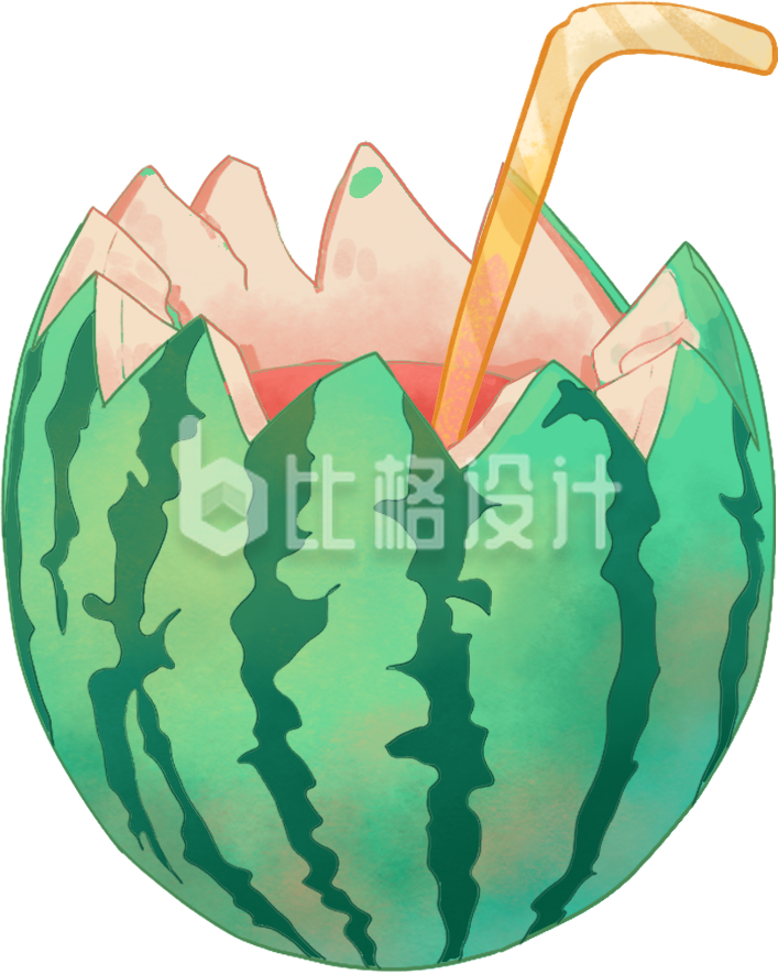 绿色手绘风西瓜夏季插画