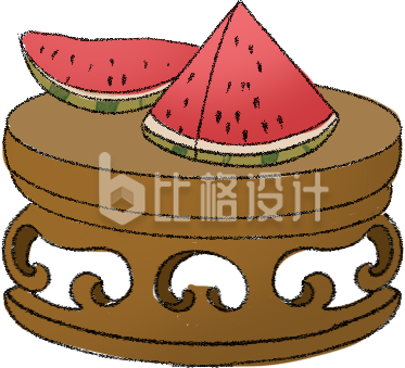 黄色手绘风西瓜凳子插画