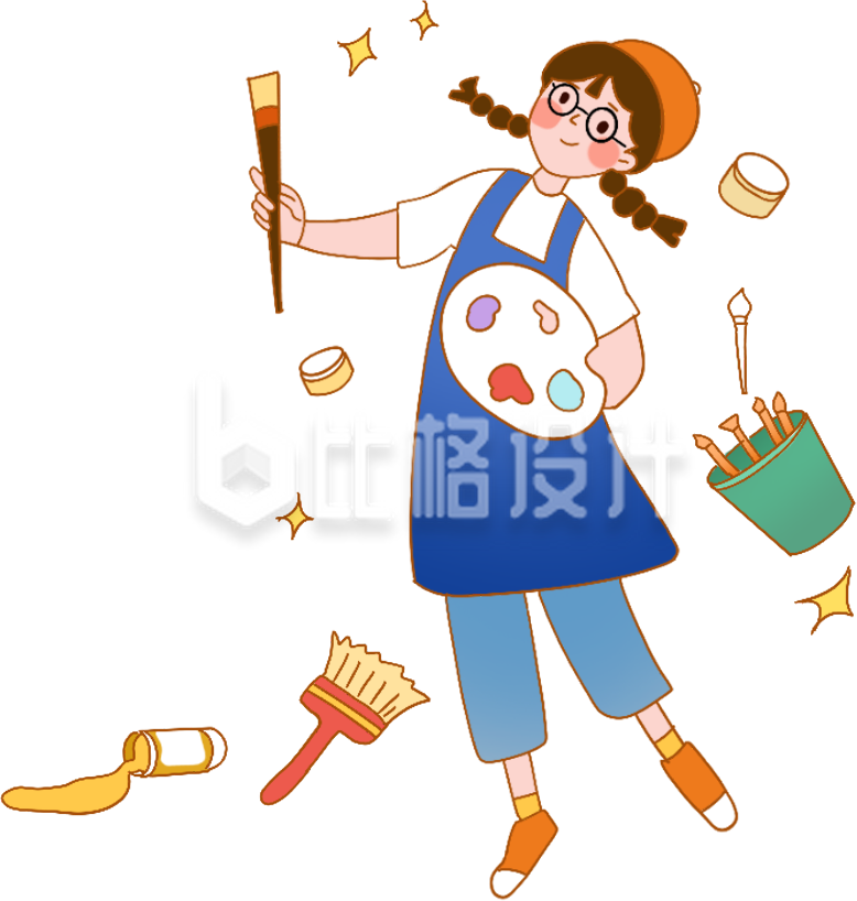 蓝色手绘风女孩插画