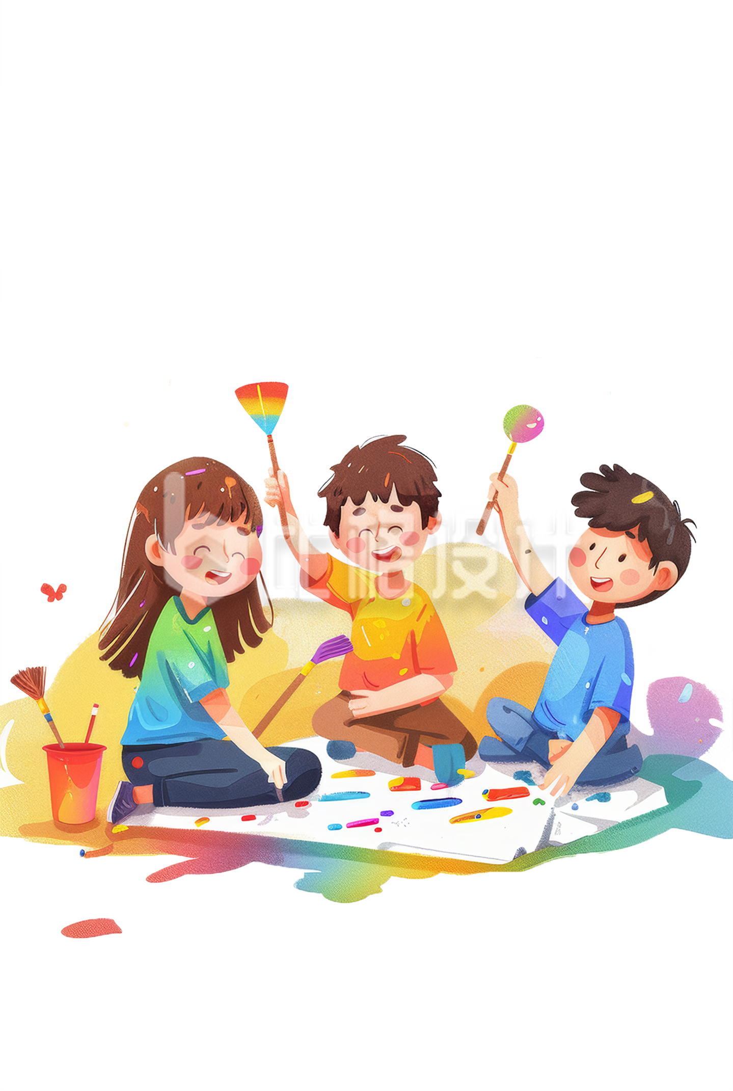 三个小孩在一起开心的画画 三个小孩在一起开心的画画