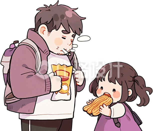 父亲女儿亲子活动手绘插画