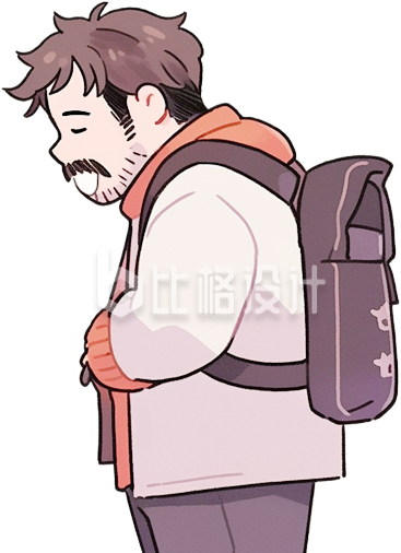 男性背着书包问路手绘插画