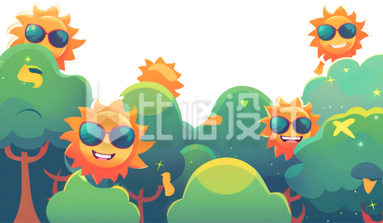 树林里挂满了太阳的卡通插画