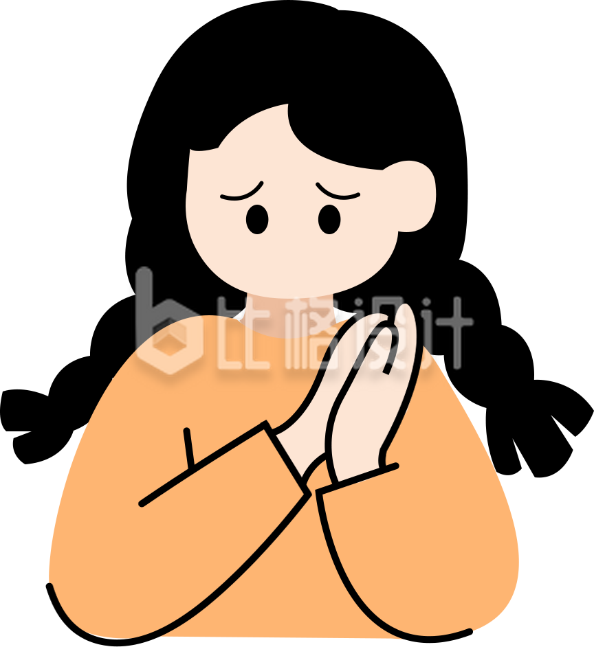 小女孩难过手绘插画