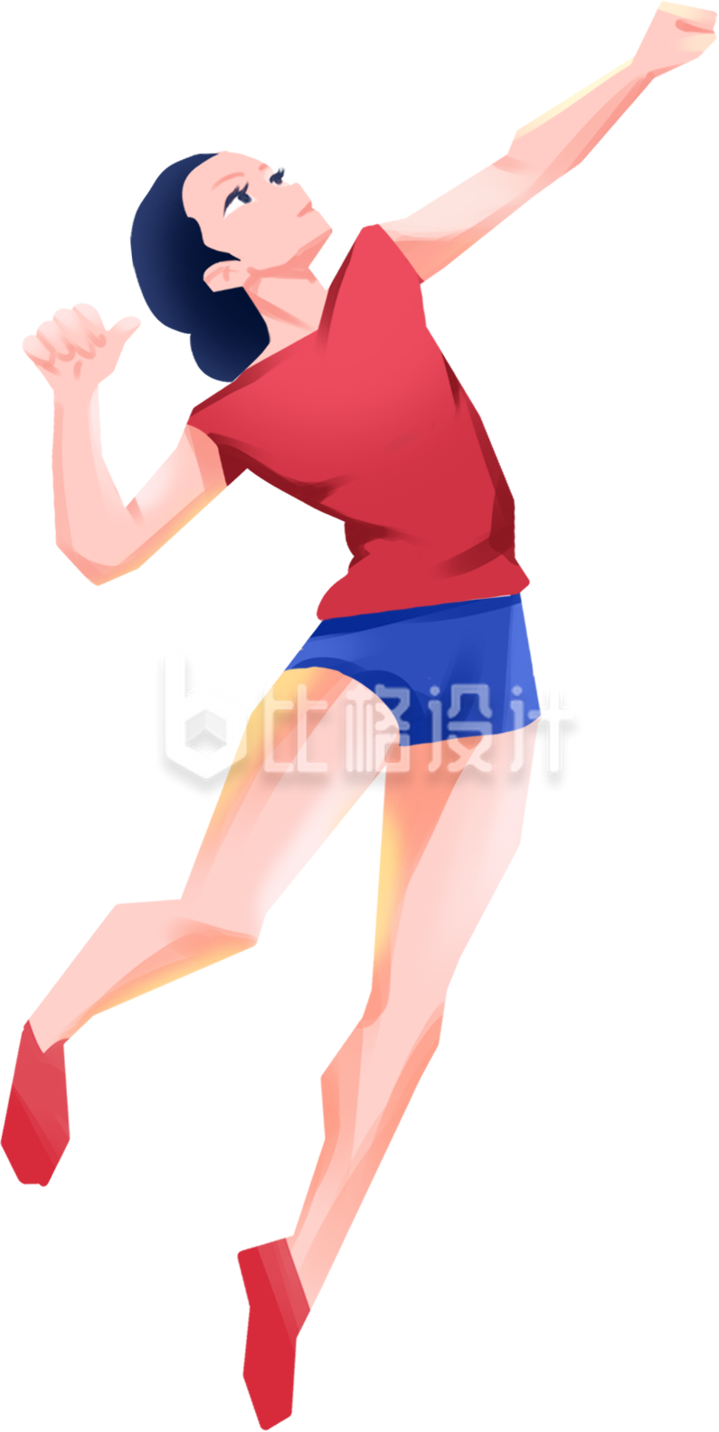 红色手绘女运动员