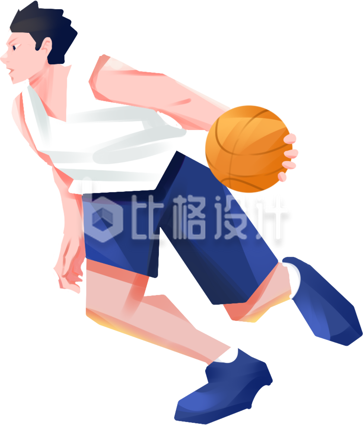 蓝色手绘篮球运动员