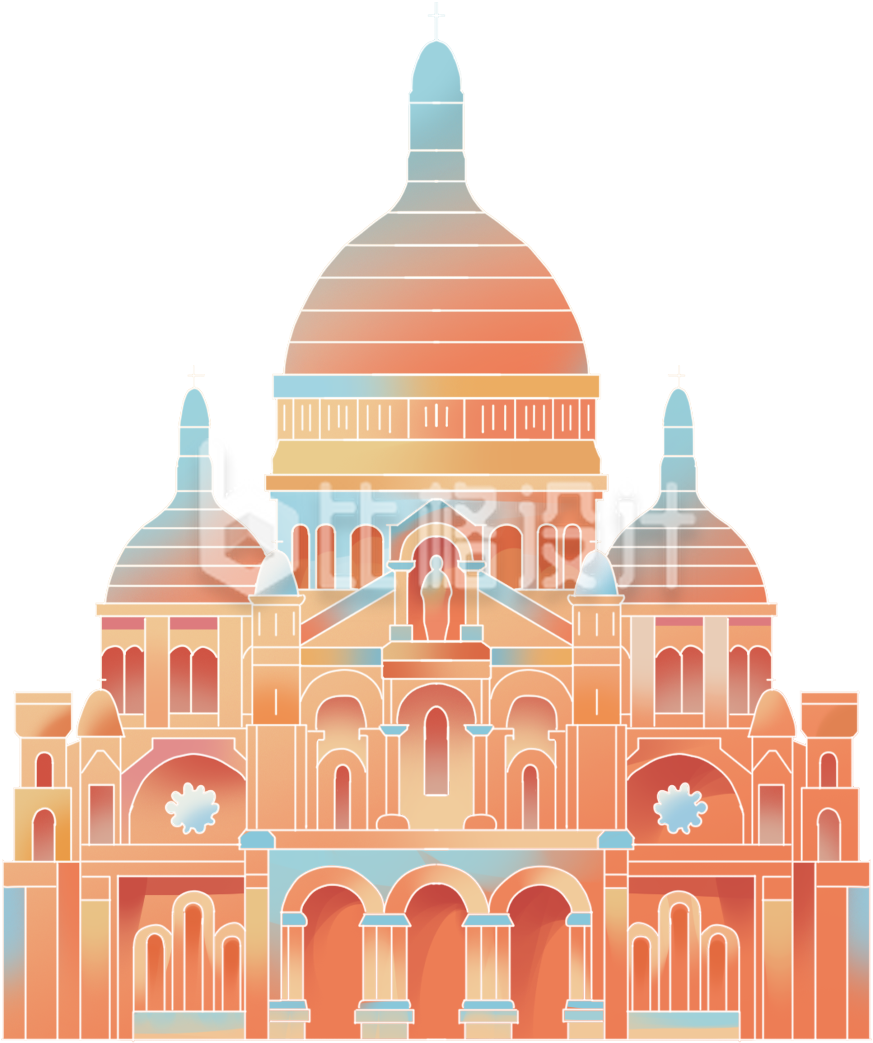 粉色手绘城堡建筑