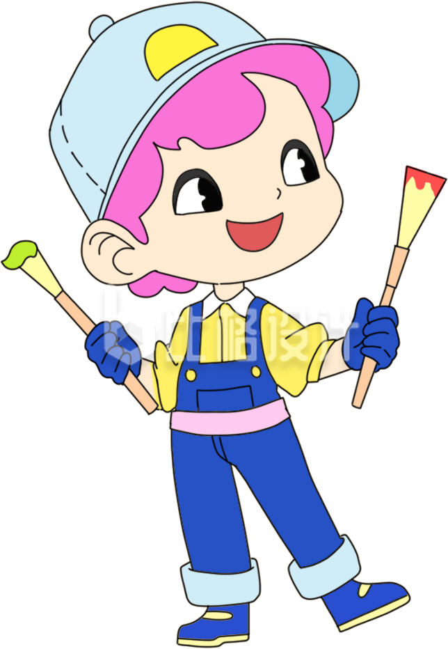粉色手绘画画小女孩