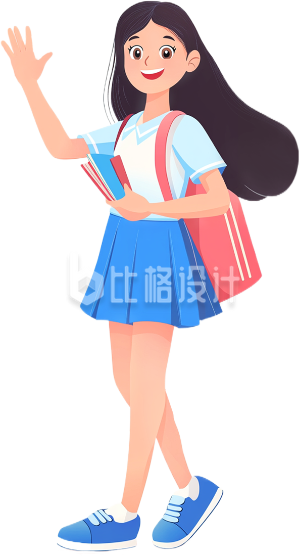 手绘背书包小女孩