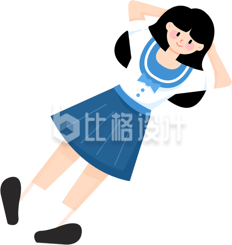 小女孩学生平躺手绘插画