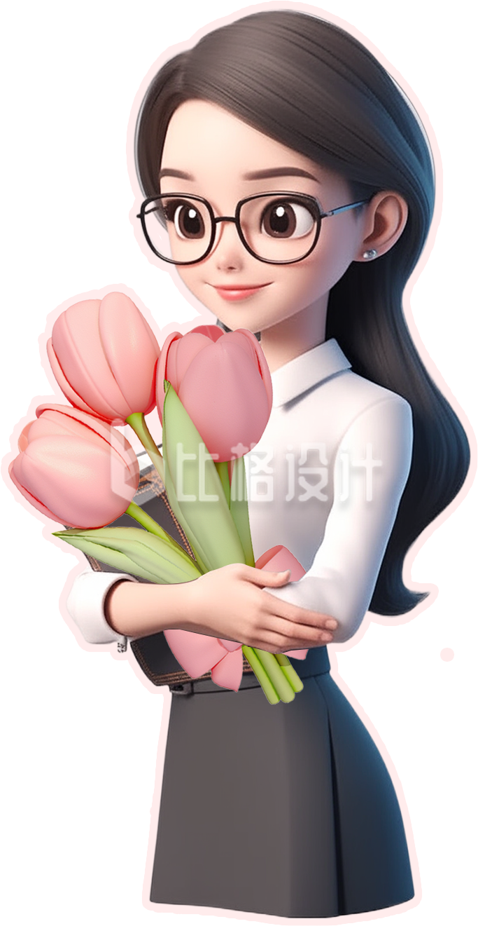 教师节女性抱着郁金香鲜花手绘D