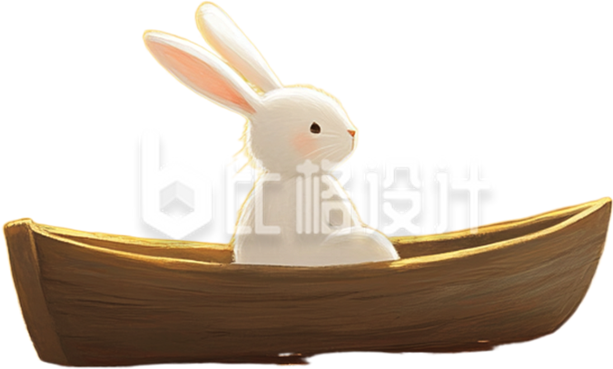 坐在船上的一只兔子