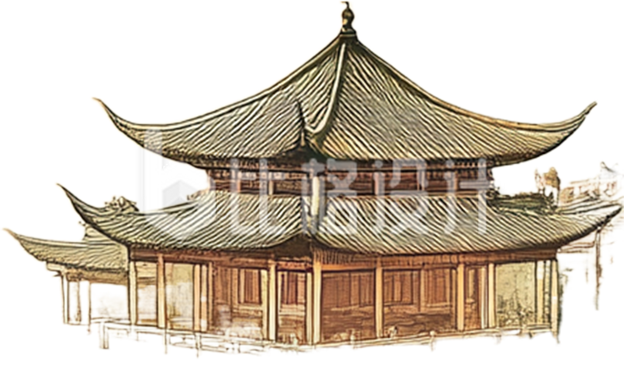 中国古风插画亭子建筑