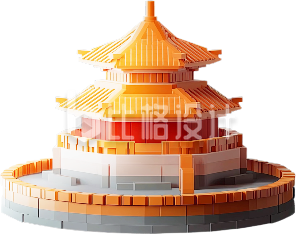 建筑积木3D手绘插画