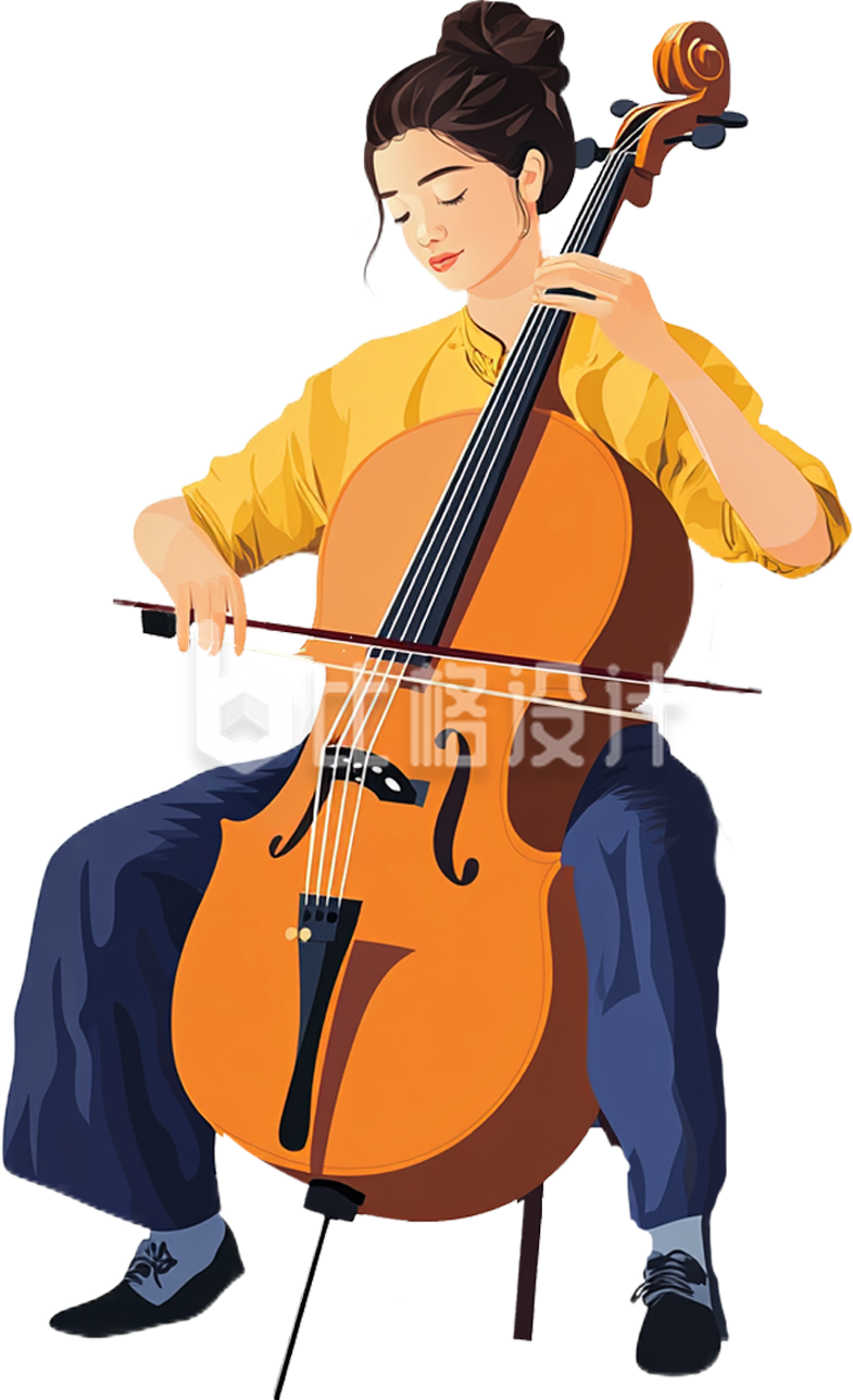 手绘女生演奏大提琴