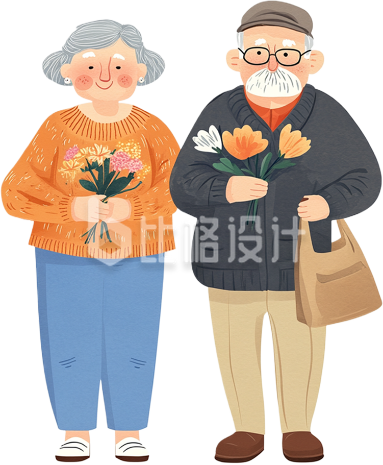手绘重阳节老人