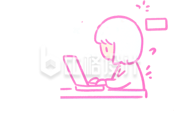 手绘风小女孩在电脑前思考 手绘风小女孩在电脑前思考