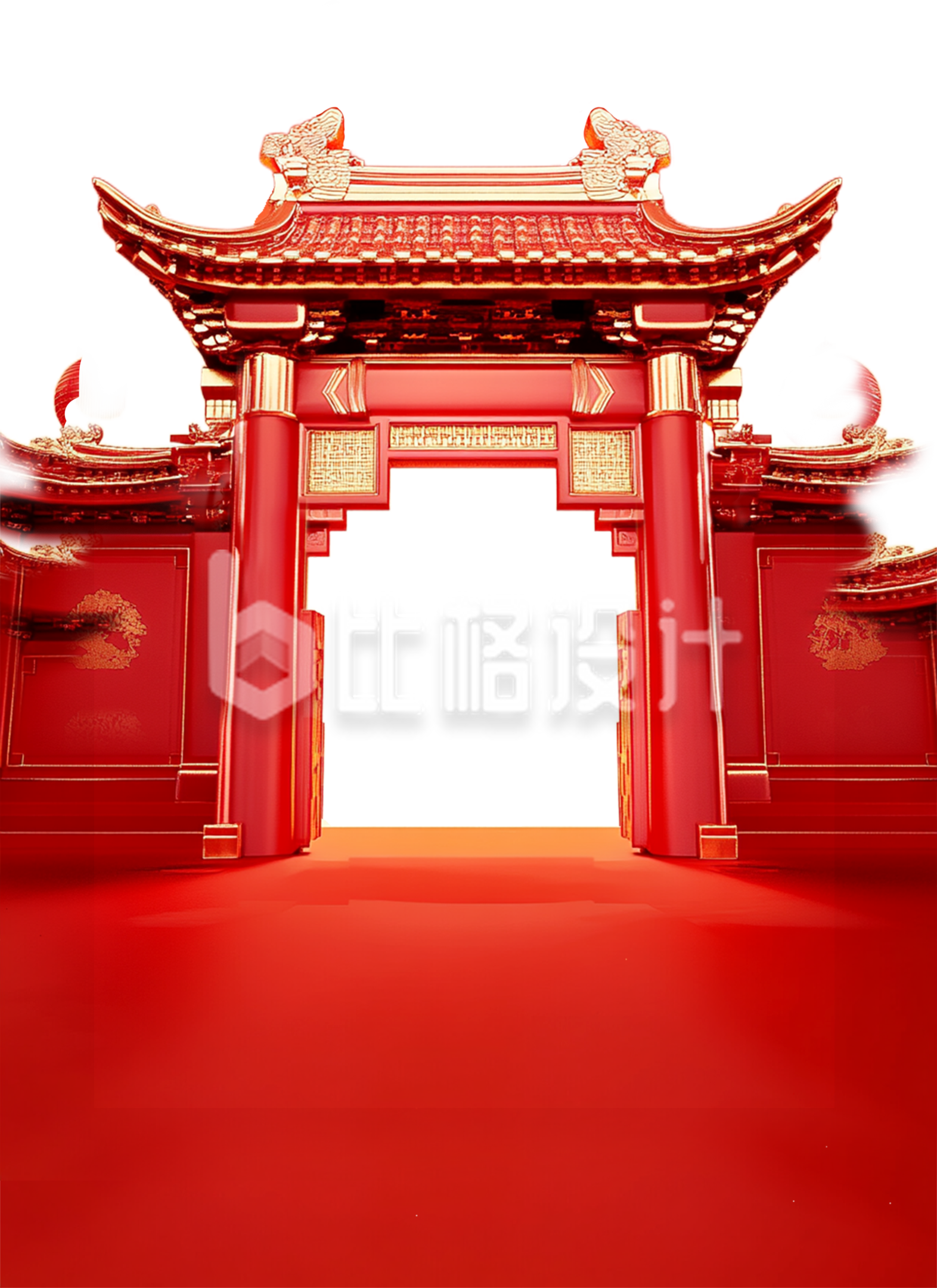 3D红色中国风建筑门