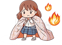 手绘小女孩披着毯子逃生