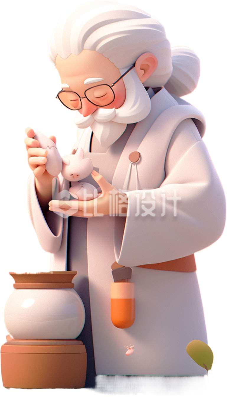 中医老人医生3d手绘