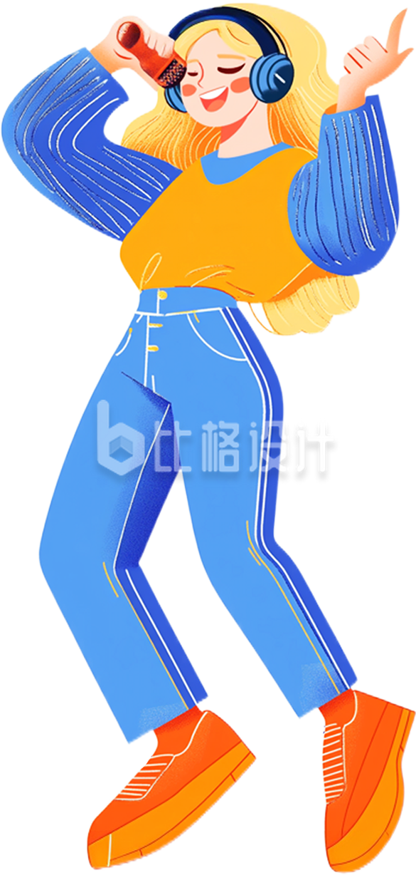 手绘唱歌女孩
