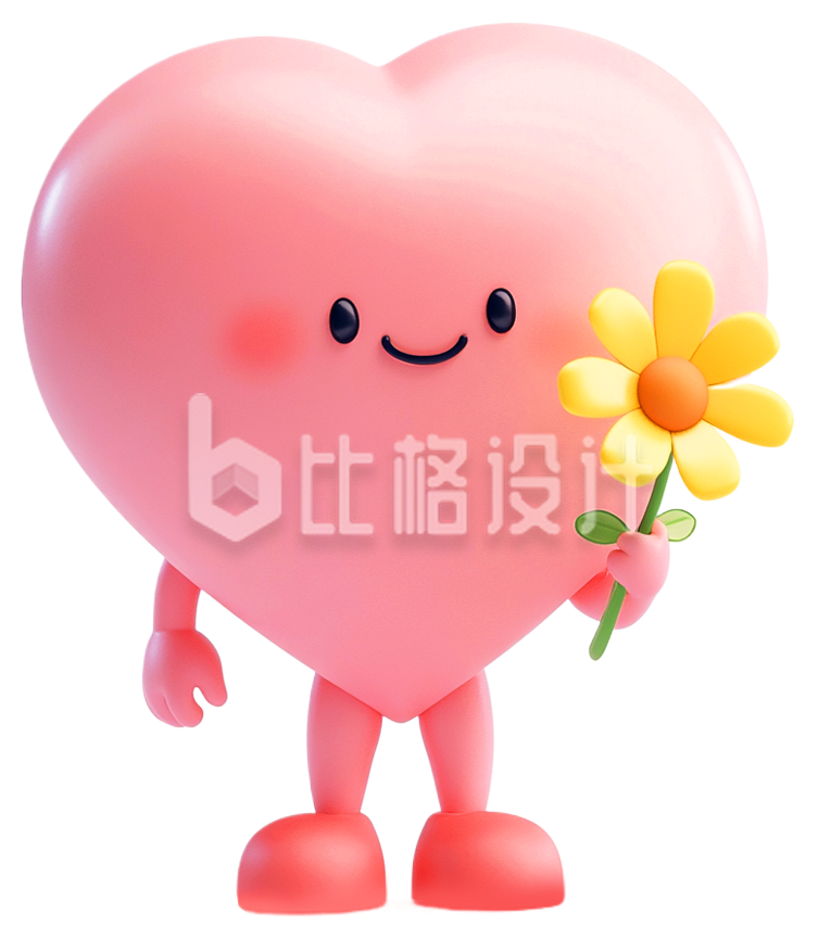 3D粉色爱心手持小花